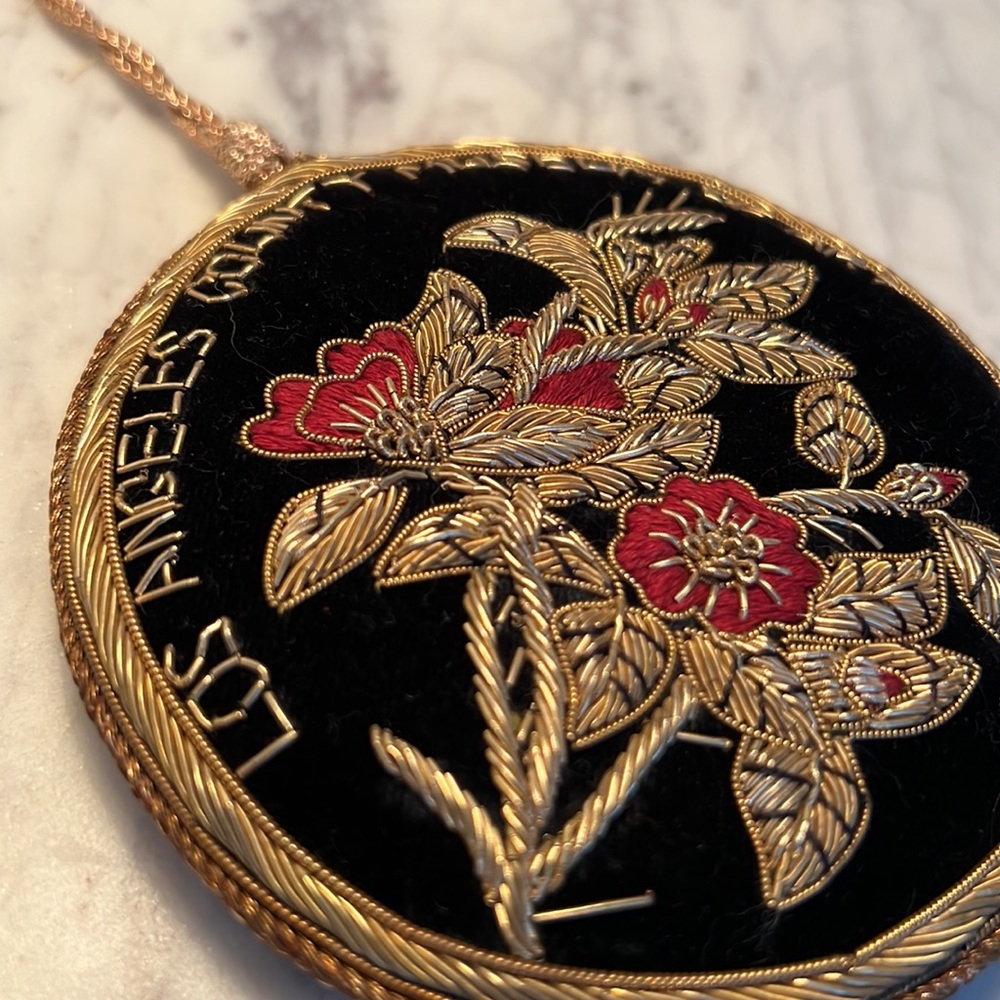 Rare vintage LACMA Los Angeles County Museum Art Christmas ornament embroidered